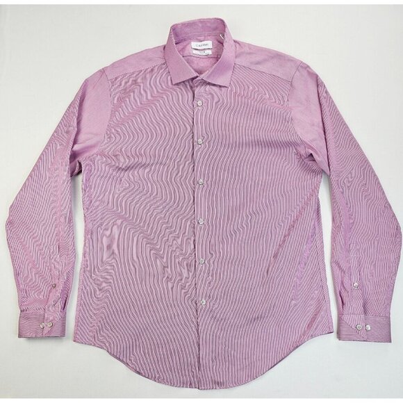 Calvin Klein Steel + Slim Fit Stretch Non Iron Size 16.5 34-35 L Red White Strip - Picture 8 of 11